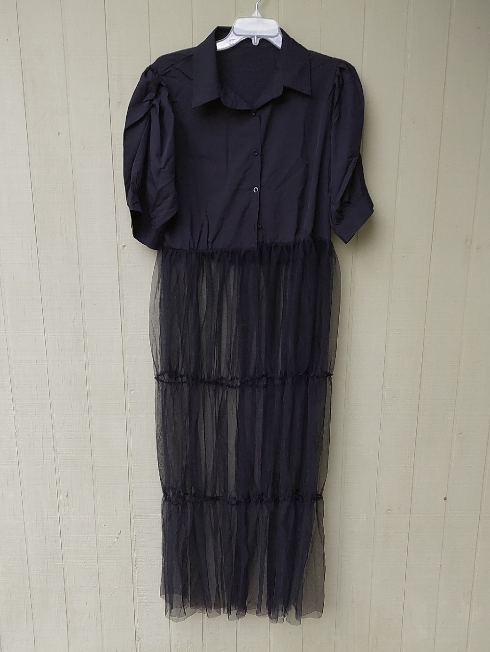 Black Short Sleeve Tulle Top Sz 3XL